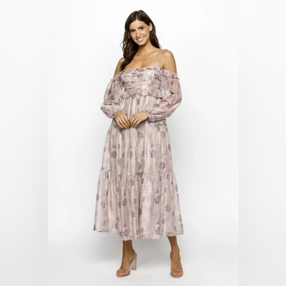 Storia Dresses & Skirts - Storia Light Pink Floral Off Shoulder Long Sleeve Tiered Maxi Dress Medium girly